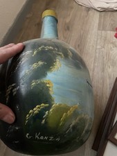 G. Kanza bouteille/carafe décorative en verre peinte à la main, décor paysage