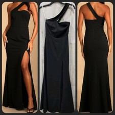 LULUS Your Majesty Black Asymmetrical Mermaid Maxi Dress**Classy*Size LARGE*NWOT