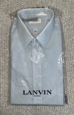 Luxury LANVIN Paris Blue Cotton Blend Men's Dress Shirt 15 1/2 32/33 New