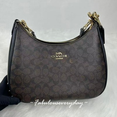 Coach Teri Hobo Bag Crossbody In Signature Canvas/Gold/Walnut