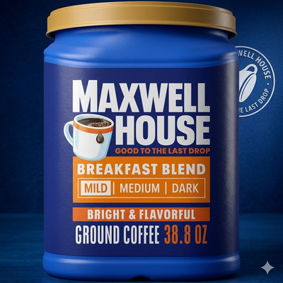 Maxwell House Breakfast Blend Ground Coffee 38.8 oz Mild Roast Bulk Canister