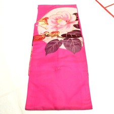 Antique Japanese Kimono Nagoya Obi Silk Camellia pattern Black 133.3inch Women's