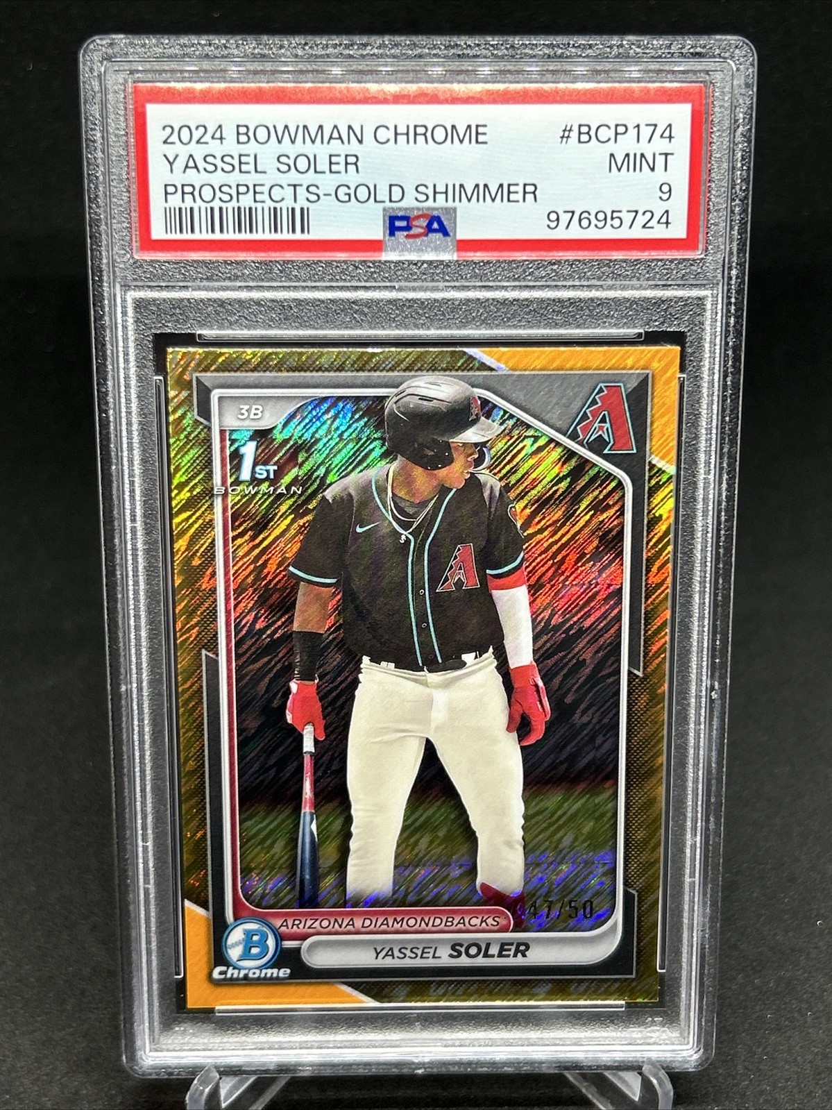 2024 Bowman Chrome #BCP174 YASSEL SOLER Gold Shimmer Refractor RC #/50 PSA 9