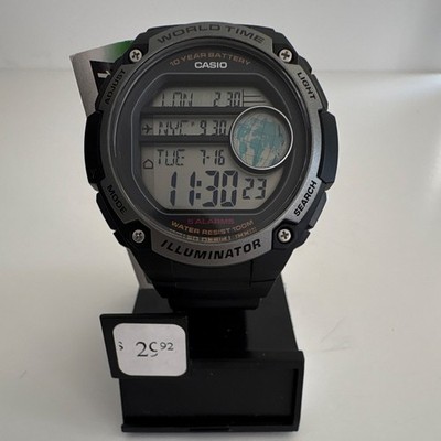 Casio AE-3000W World Time -New- Digital Sport Watch 100m WR Alarm Black Resin