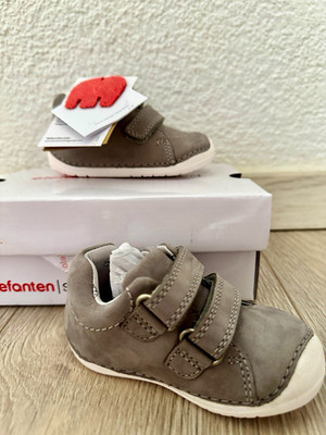 elefanten selected Loop Baby Halbschuhe Leder grau/weiß EU 19 Klettverschluss