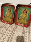 2 VINTAGE ORIGINAL 1938 COCA-COLA TIN SERVING TRAY~LADY YELLOW DRESS 13.25x10.5