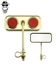 2x ORIGINAL LOWRIDER Rectangle Gold Bicycle Mirror Dual Red Reflectors BMX.