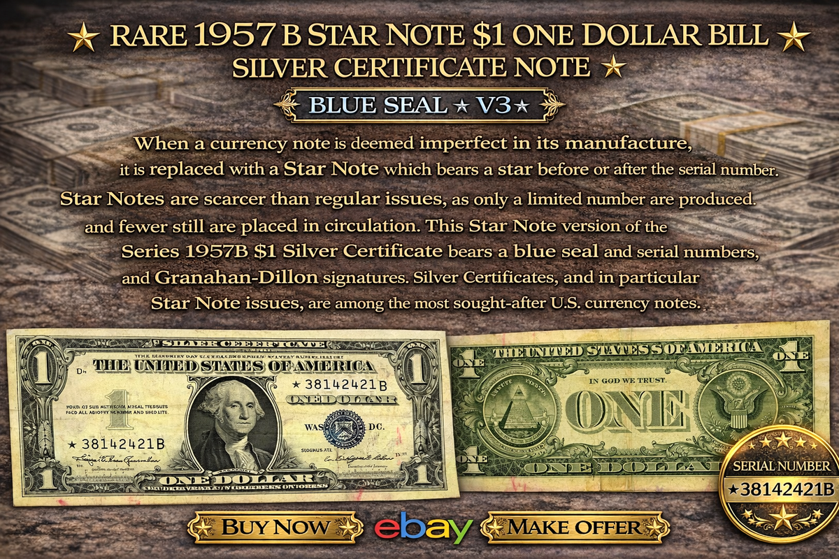 1957 B Star Note $1 One Dollar Bill Silver Certificate Note BLUE
