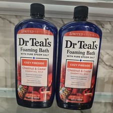 Dr. Teal's Ltd Ed 2p Lot Cozy Fireside Chesnut Cedar Foaming Bath 34oz Each x2 