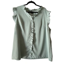 Shein Curve Blouse Womens Plus Size 4XL Sage Green Solid Ruffles