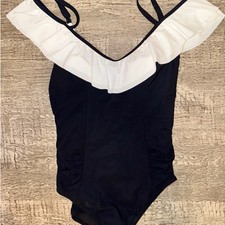 Gottex Ruffled One Piece Swimsuit Vintage Black White Retro Chic Swimwear Sz16