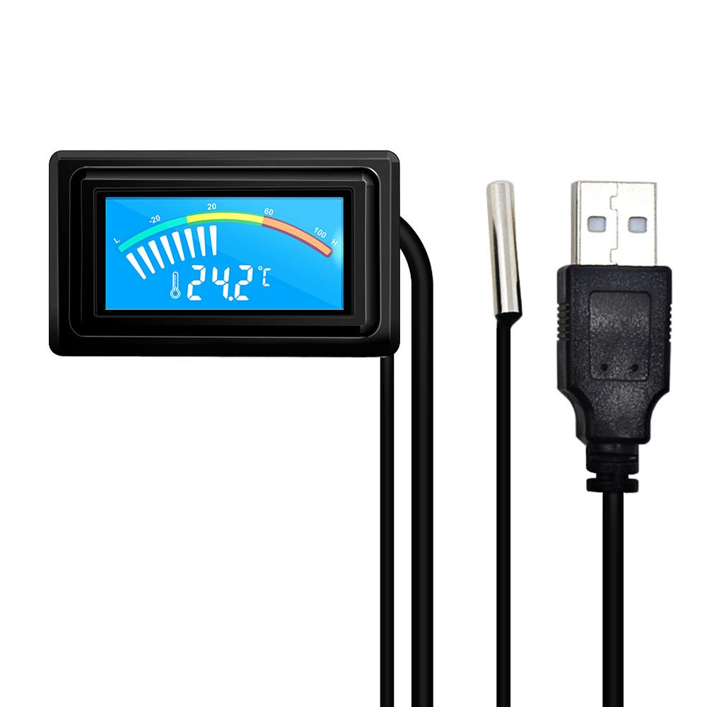 Digital Thermometer Temperature Gauge USB Power Supply with Sensor Probe for Aqu