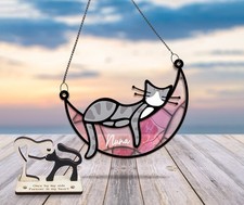 Sleeping Cat on Moon Suncatcher Pet Memorial Sympathy Gift Handmade