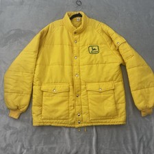 Vintage John Deere Jacket Mens XL Yellow Puffer Button Up Work Wear Chore USA