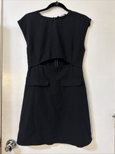 Zara Black Mini Dress With Cut Out Detail Size Medium Front Flat Pockets