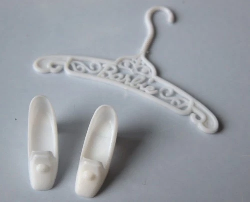 Vintage Barbie White Chunky Pilgrim Shoes & Logo Hanger For Mod Outfits