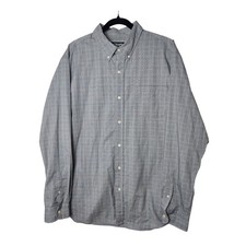 Chaps Men’s Button-Up Dress Shirt XL Black White Striped Stretch Cotton Blend