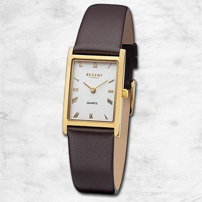 Regent Leder Damen Uhr Armbanduhr Quarz dunkelbraun Lederarmband URF1302