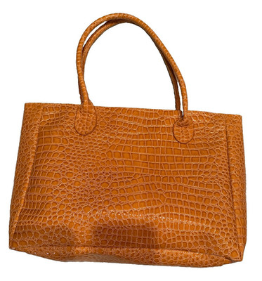 Vecceli Gold Crocodile Pattern Tote, Double Handles, Lined, Inner Pockets