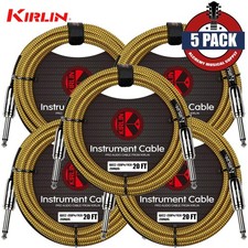 5-PACK Kirlin 20 ft 1/4 Yellow Woven Guitar/B...