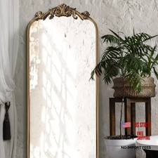 Large Gold Antique Mirror, Tall Arched Floor 53"L x 18"W Antique Gold
