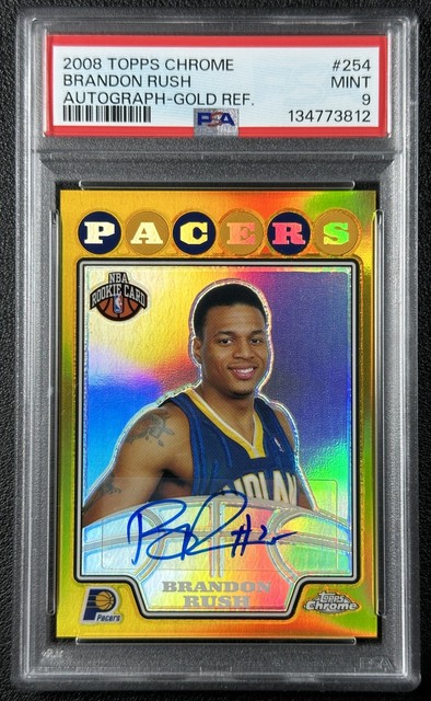 Brandon Rush PSA 9 2008 Topps Chrome #254 Rookie Gold Refractor Auto JSY # 4/5 RC