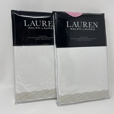 Lauren Ralph Lauren KING Sham Spencer Cable Embroidery Border, Flax 100 Cotton