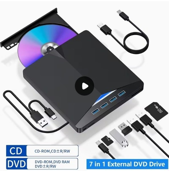 Lector CD/DVD USB 3.0 y USB C 7 en 1