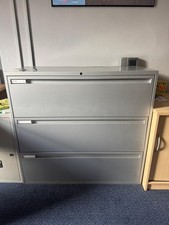 Large, light grey 3 drawer FILING CABINET 106cm side