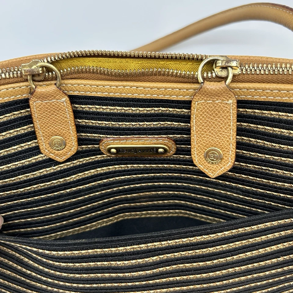 Bolso grande para mujer Eric Javits New York negro tostado cuero tejido acento Foto 4 de 4