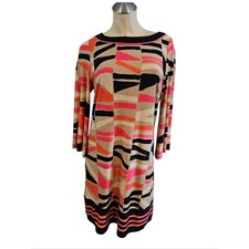 Dressbarn Size 10 Geometric Shift Dress  Beige Pink & Black Blue
