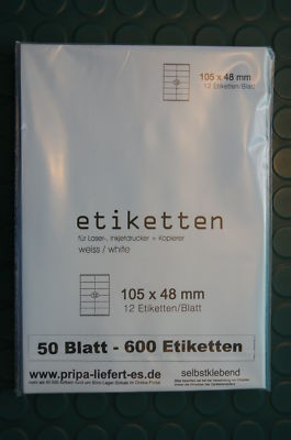 1200 Etiketten 105x48mm = 100 Blatt DIN A4 selbstklebend - made in germany 3424