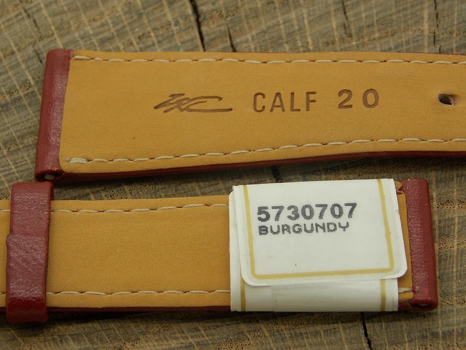 ZRC NOS Vintage Unused Burgundy Calf Leather Watch Band w Gold Tone Buckle 20mm - Image 4 of 4