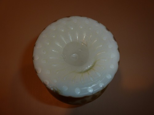 Victorian Satin Glass Vase, Diamond Quilted, Yellow-FLAWS - Picture 6 of 6