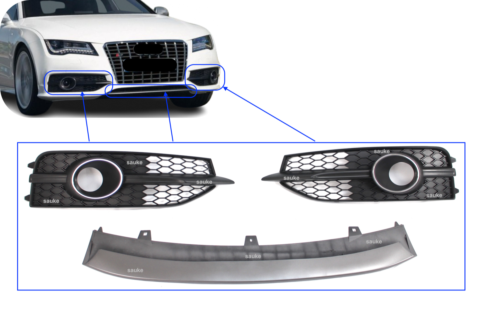 for 2012 15 A7 Sline S7 front bumper lower spoiler grille insert trim