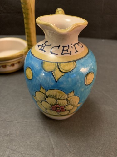 Ravello Ceramiche d'arte Hand Painted Ceramic Floral Oil & Vinegar Crusts Italy - Picture 6 of 12