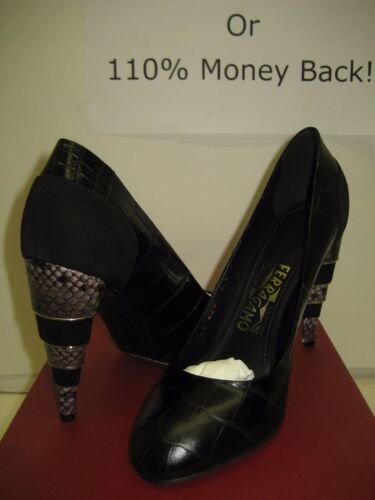 $825 NUEVOS Zapatos de salón Salvatore Ferragamo negro cuero cocodrilo tacón alto 6, 7,5,10 - Imagen 4 de 17
