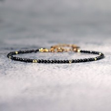 Natural Dainty Shungite 2.5mm Beads Gemstone Healing Reiki Minimalist Bracelet