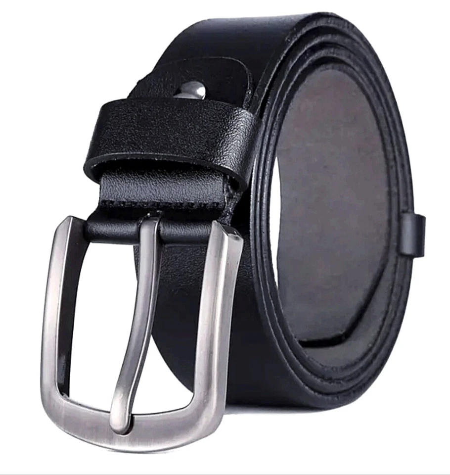 Echt Herren Damen Jeans Leder Gürtel Hose Rund Schnalle 4 cm Breit Schwarz Braun