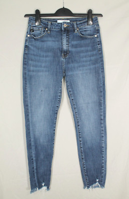 KANCAN Stretch Blue Denim ALYSSA High-Rise FRAYED HEM Skinny Leg JEANS Sz 9/28