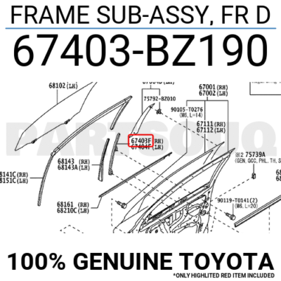 TEM 様　連絡・確認用　custom order 67403BZ190 Genuine Toyota FRAME SUB-ASSY, FR D 67403-BZ190