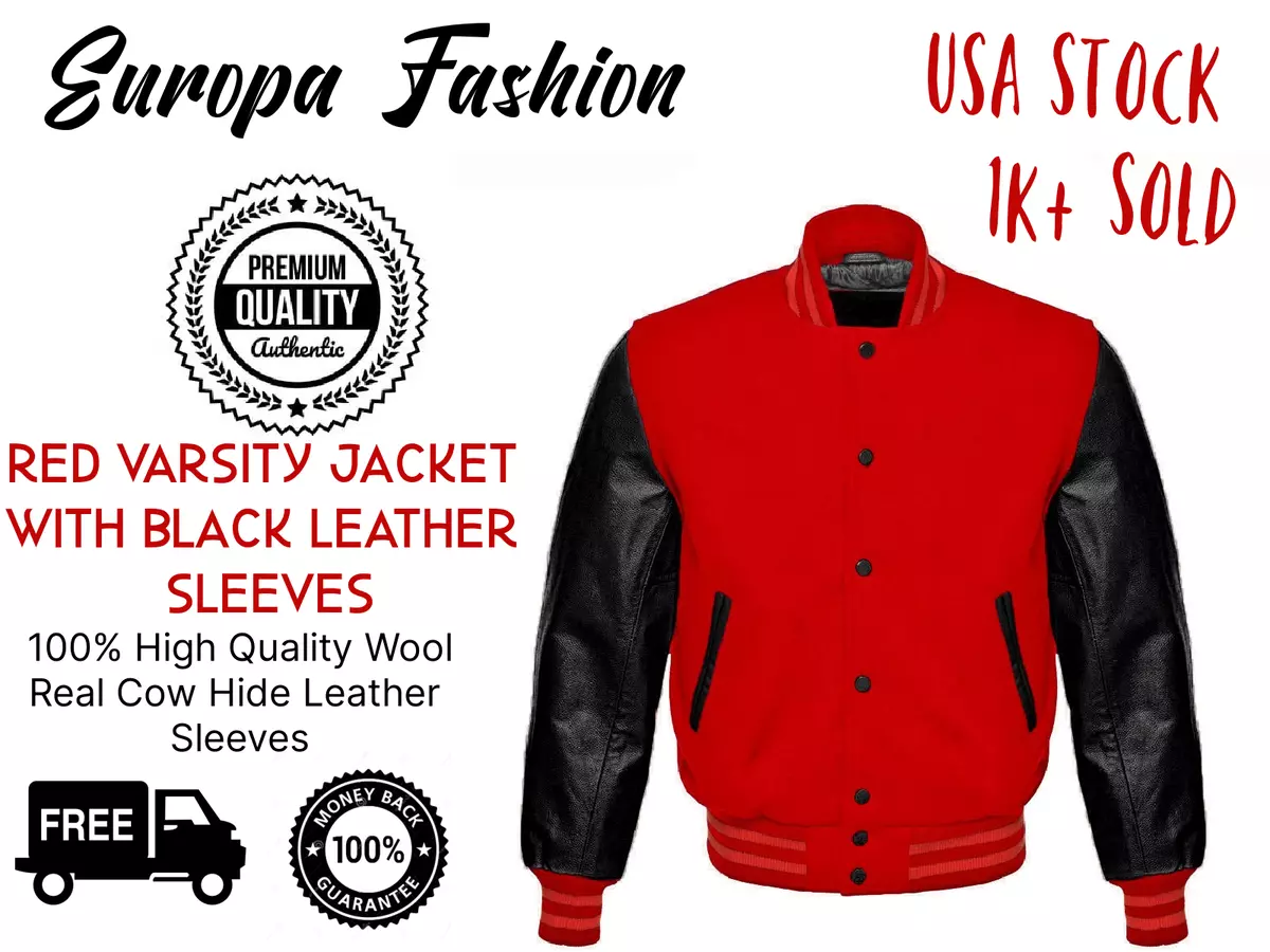 New Men's Varsity Premium Red Baseball Letterman Bomber Collar Varsity  Jacket