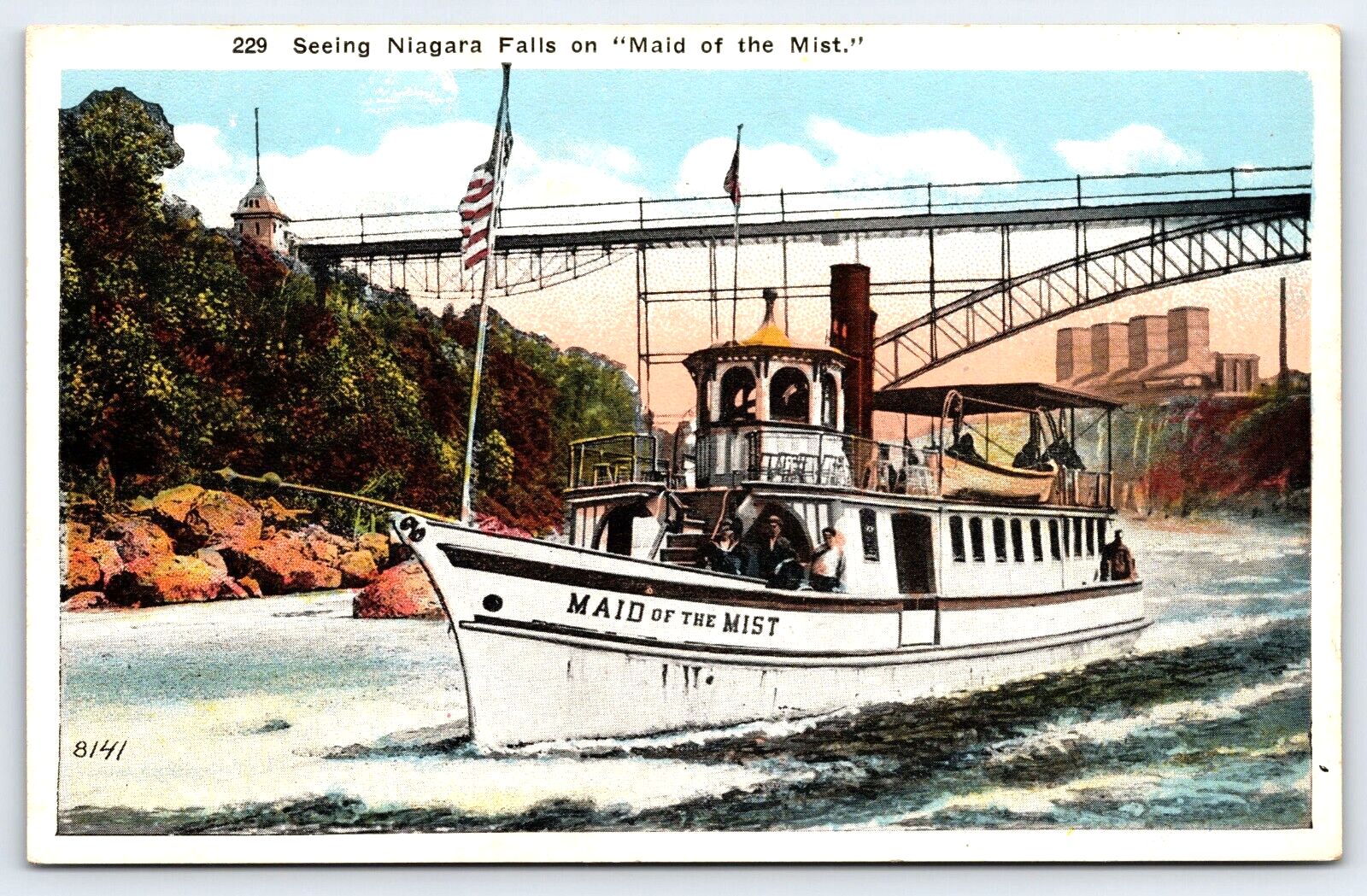 VINTAGE OLD ANTIQUE POSTCARD NIAGARA FALLS BRIDGE MAID OF THE MIST BOAT STEAMER