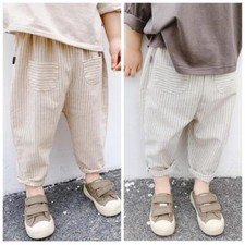 Spring Summer Kids Casual Trousers Cotton Striped Children Pants Baby Pockets