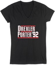 Ladies V-NECK Clyde Drexler Terry Porter Trail Blazers 1992 Shirt
