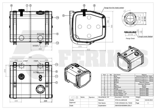 BRANDNEU Aluminium Hydrauliköltank 250 Liter 590x630x800 - Bild 8 von 10