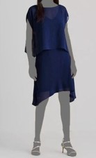 $148 Lauren Ralph Lauren Women's Blue Boat-Neck Asymmetric A-Line Dress Size 10