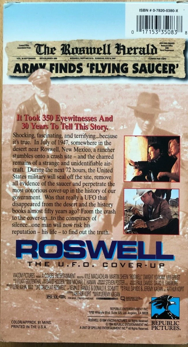 ROSWELL- THE UFO COVER-UP - MARTIN SHEEN- MOVIE-VHS TAPE | eBay