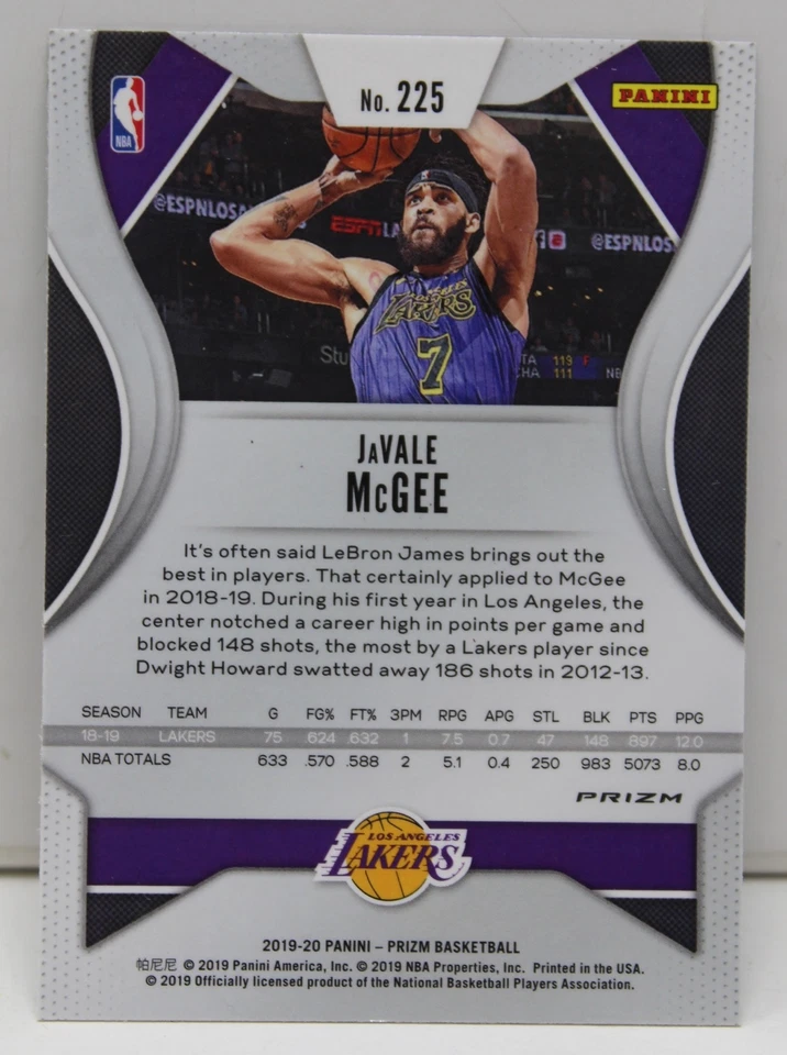 Tarjeta JaVale McGee 2019-20 Panini Prizm Green Prizms #225 Los Angeles Lakers SP?? Foto 2 de 3