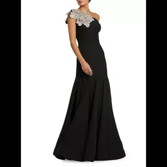 NUEVO, Vestido Mac Duggal Crepé Costura Un Hombro en Negro Talla 4 #WD381 Foto 2 de 4